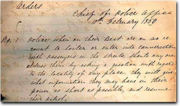 Toronto Police Order Book February 10 1859